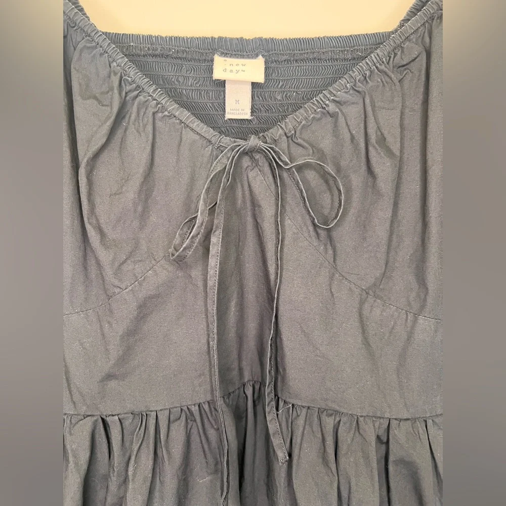Black Puff Sleeve Mini Dress Cottagecore Open Back Babydoll A New Day M - Picture 5 of 9